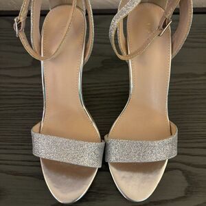 Women's Silver Glitter Fashion Stilettos Open Toe Pump Heel - Size 6 - 1160